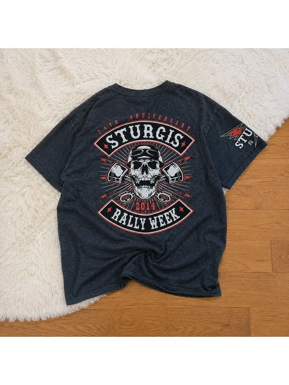 Vintage Hanes Sturgis 2014 74th‎ Anniversary Rally Week Graphic Tee Medium Gray